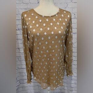 Women’s Adrianna Papell Scoop Neck Long Sleeve Blouse, Gold/Silver medium